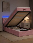vidaXL Отоман с матрак и LED с LED ленти Розово 90 x 200 cm Кадифе