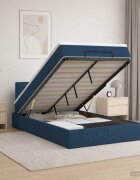 vidaXL Отоман с матрак и LED с LED ленти Синьо 120 x 190 cm Текстил