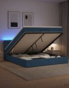 vidaXL Отоман с матрак и LED с LED ленти Синьо 140 x 200 cm Текстил
