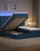 vidaXL Отоман с матрак и LED с LED ленти Синьо 200 x 200 cm Текстил