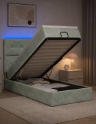 vidaXL Отоман с матрак и LED с LED ленти Светлосиво 90 x 200 cm Кадифе