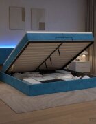 vidaXL Отоман с матрак и LED с LED ленти Тъмен син 200 x 200 cm Кадифе