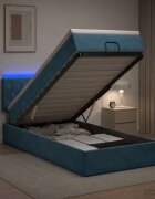 vidaXL Отоман с матрак и LED с LED ленти Тъмносиньо 80 x 200 cm Кадифе