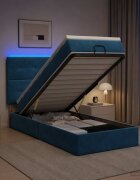 vidaXL Отоман с матрак и LED с LED ленти Тъмносиньо 90 x 190 cm Кадифе