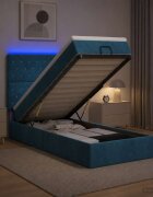 vidaXL Отоман с матрак и LED с LED ленти Тъмносиньо 90 x 190 cm Кадифе