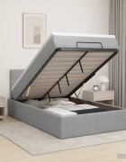 vidaXL Отоман с матрак и LED с таблото Светлосиво 120 x 190 cm Текстил