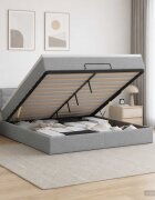 vidaXL Отоман с матрак и LED с таблото Светлосиво 140 x 200 cm Текстил