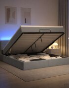 vidaXL Отоман с матрак и LED с таблото Светлосиво 140 x 200 cm Текстил
