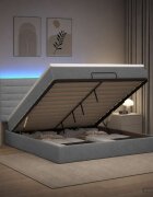 vidaXL Отоман с матрак и LED с таблото Светлосиво 160 x 200 cm Текстил