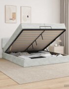 vidaXL Отоман с матрак и LED с таблото Светлосиво 200 x 200 cm Кадифе