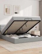 vidaXL Отоман с матрак и LED с таблото Светлосиво 200 x 200 cm Текстил
