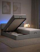 vidaXL Отоман с матрак и LED с таблото Светлосиво 200 x 200 cm Текстил