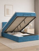 vidaXL Отоман с матрак и LED с таблото Тъмносиньо 120 x 190 cm Кадифе