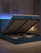 vidaXL Отоман с матрак и LED с таблото Тъмносиньо 140 x 200 cm Кадифе