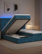 vidaXL Отоман с матрак и LED с таблото Тъмносиньо 160 x 200 cm Кадифе