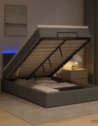 vidaXL Отоман с матрак и LED с таблото Тъмносиво 120 x 190 cm Текстил