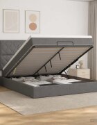vidaXL Отоман с матрак и LED с таблото Тъмносиво 140 x 200 cm Текстил