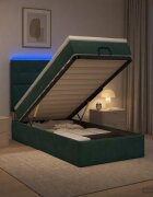 vidaXL Отоман с матрак и LED с таблото Тъмнозелено 100 x 200 cm Кадифе
