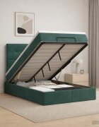 vidaXL Отоман с матрак и LED с таблото Тъмнозелено 120 x 190 cm Кадифе