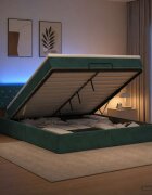vidaXL Отоман с матрак и LED с таблото Тъмнозелено 140 x 200 cm Кадифе
