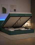 vidaXL Отоман с матрак и LED с таблото Тъмнозелено 140 x 200 cm Кадифе