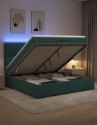 vidaXL Отоман с матрак и LED с таблото Тъмнозелено 140 x 200 cm Кадифе