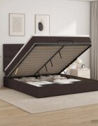 vidaXL Отоман с матрак и LED Тъмен кафяв 140 x 200 cm Текстил