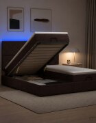 vidaXL Отоман с матрак и LED Тъмен кафяв 200 x 200 cm Текстил