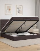 vidaXL Отоман с матрак и LED Тъмен кафяв 200 x 200 cm Текстил