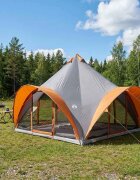 vidaXL Палатка типи Сив и оранжев 6-местна Полиестер и стомана