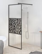 vidaXL Параван за баня 90x195 см ESG стъкло с каменен дизайн черен