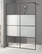 vidaXL Параван за баня черен 140x195 см наполовина матирано ESG стъкло
