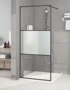vidaXL Параван за баня черен 90x195 см наполовина матирано ESG стъкло