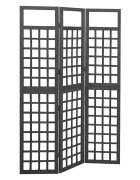 vidaXL Параван за стая 3 панела масивна ела черен 121x180 см