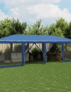vidaXL Парти палатка с 12 мрежести странични стени синя 8x4 м HDPE