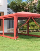 vidaXL Парти палатка с 6 мрежести странични стени червена 3x6 м HDPE