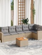 vidaXL Patio Sofa Set 7-местни Бежов микс и сиво