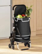 vidaXL Пазарски тролей 1 Черно 47 x 39 x 1005 см Оксфордска тъкан