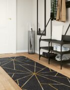 vidaXL Перящ се килим черно и златисто 80x300 см