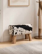 vidaXL Пейка 60 x 30 x 45 cm Естествена кожа Черен и бял