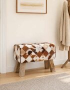 vidaXL Пейка 60 x 30 x 45 cm Естествена кожа Кафяв пачуърк