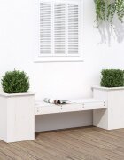 vidaXL Пейка с кашпи бяла 1845x395x565 см борово дърво масив