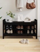 vidaXL Пейка за антре черна 110x40x60 см борово дърво масив