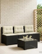vidaXL Пейка за градина с Cushions във вид на ратан 3-местен ПП