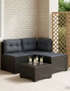 vidaXL Пейка за градина с Cushions във вид на ратан 3-местен ПП