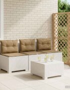 vidaXL Пейка за градина с Cushions във вид на ратан 3-местен ПП Бяло