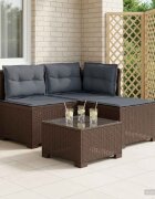 vidaXL Пейка за градина с Cushions във вид на ратан 3-местен ПП Кафяво
