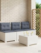 vidaXL Пейка за градина с Cushions във вид на ратан ПП Бяло