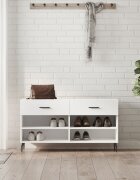 vidaXL Пейка за обувки бял гланц 102x35x55 см инженерно дърво