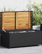 vidaXL Пейка за съхранение черна 100x50x52 см полиратан и акация